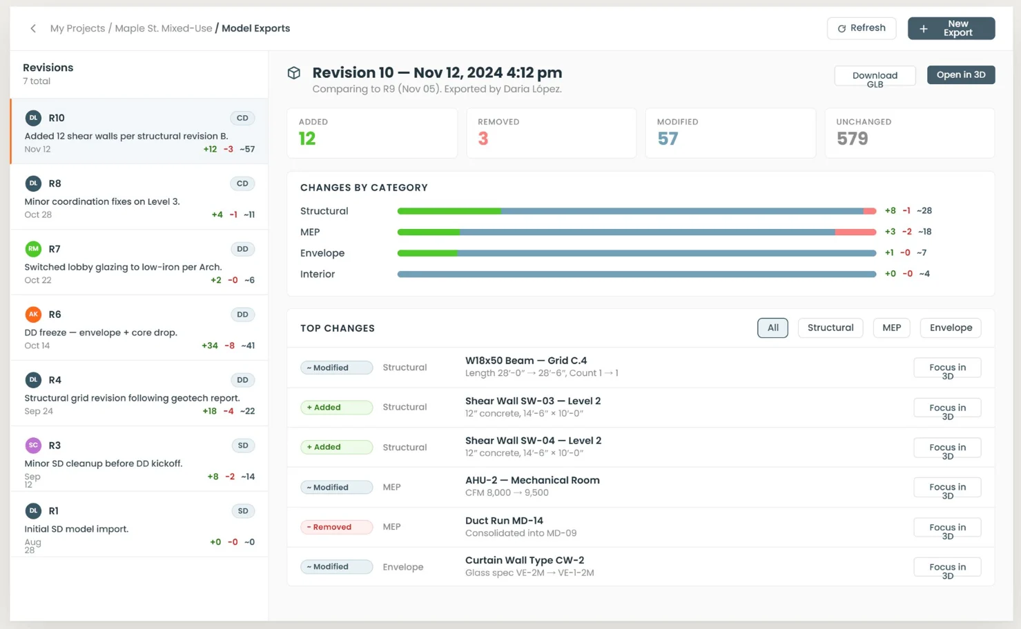 Split-pane element diff inspector