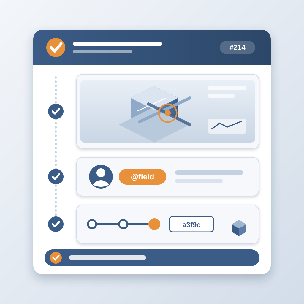 A closed issue card with three completed checks — a model-view screenshot with a highlighted clash, a tagged user, and a linked model commit — above a closed ba