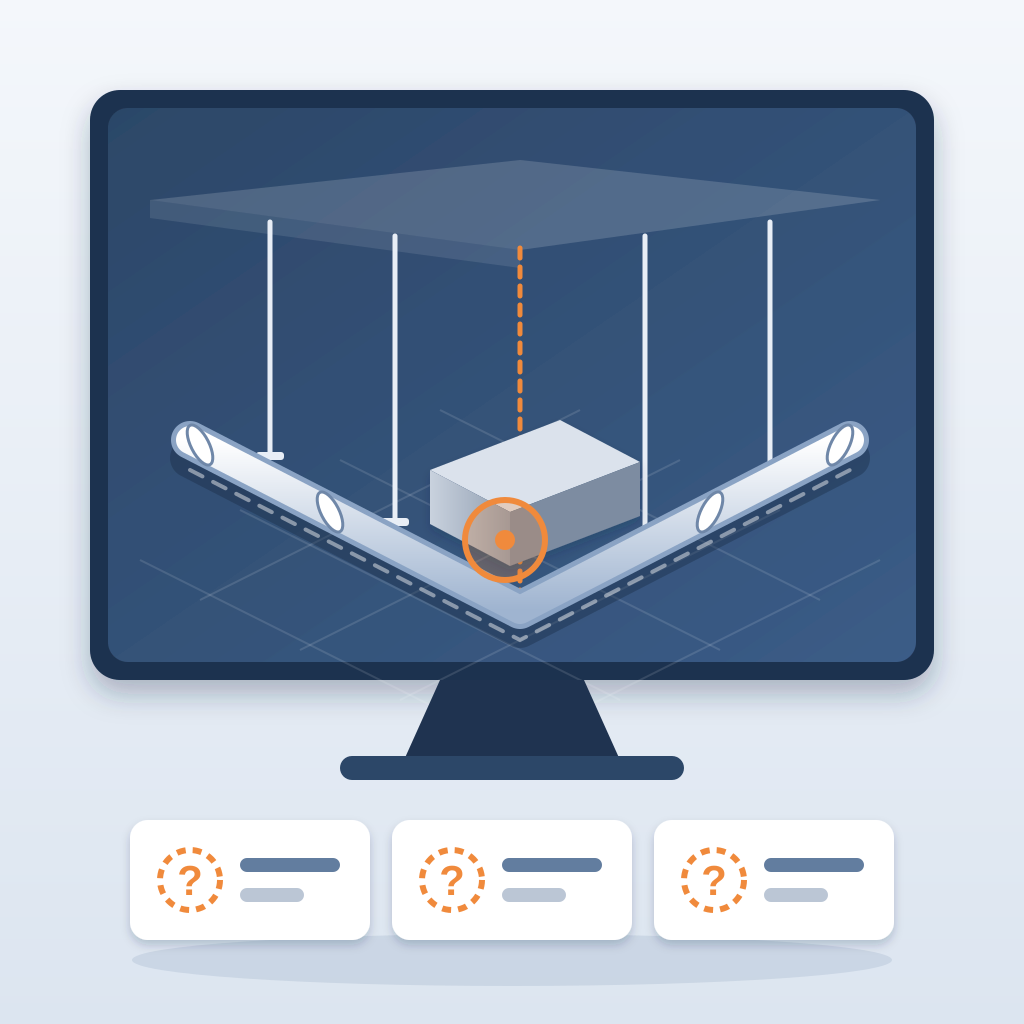 A 3D pipe model on a screen with a pipe run crossing a duct at a highlighted clash and a hanger in the wrong place, above three checklist cards with question ma